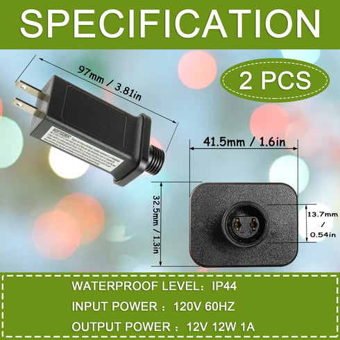 12V 12W LED Transformer Replacement Power Supply for Christmas String Light, IP44 Waterproof Low Voltage