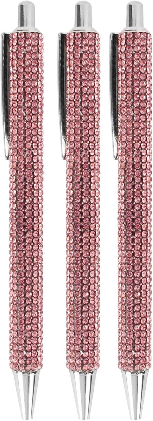 HOCE 3 Pcs Rhinestone Bling Metal Ballpoint Pens, 0.7mm Black Ink, Gift Pens for Christmas, Bridesmaid, Birthday