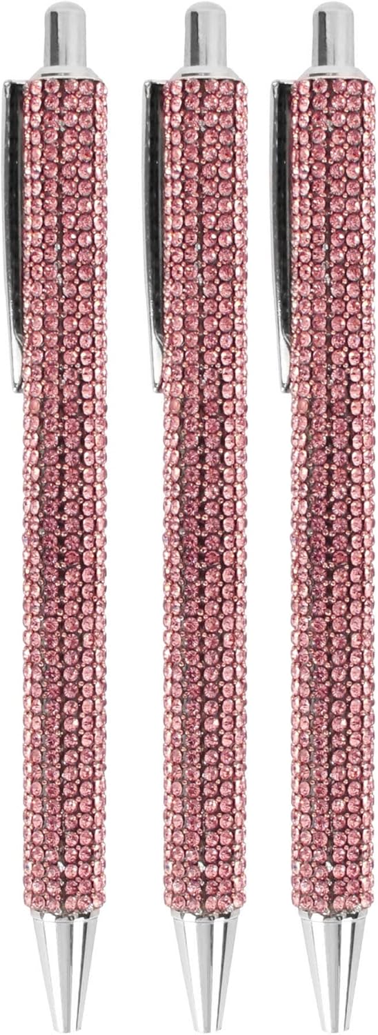 HOCE 3 Pcs Rhinestone Bling Metal Ballpoint Pens, 0.7mm Black Ink, Gift Pens for Christmas, Bridesmaid, Birthday