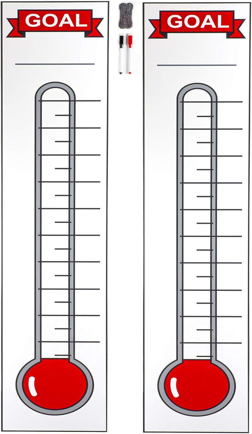 Goal Setting Chart, 2 Pack Dry Erase Fundraising Thermometer, Reusable and Magnetic for Easy Use
