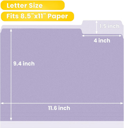 SUNEE File Folders, Letter Size, 10 Pastel Colors, 100 Pack Manila Folders, 1/3-Cut Tabs for Documents