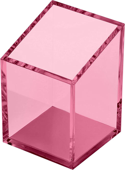 OfficeGoods Pink Acrylic Pen & Pencil Holder - Modern Trapezoid Design Desk Organizer for Home or Office with Metal Base