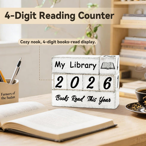 Pawnoc Counter, 4-Digit Books Read This Year Wooden Reading Tracker for Bookshelf Decor, Gift for Book Lovers, Readers