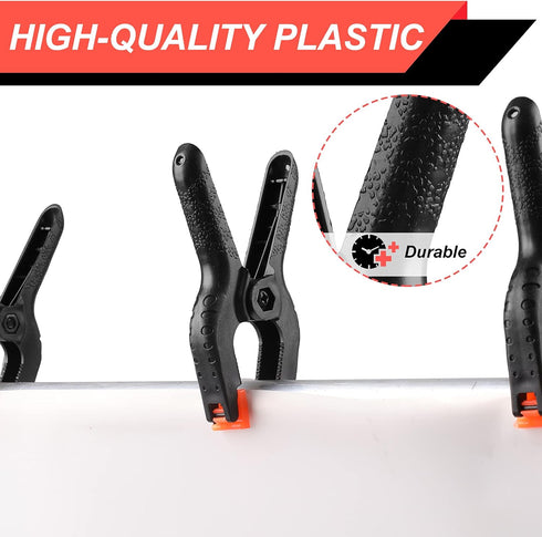 8 Pack Spring Clamps, 4.5inch Plastic Clips, Heavy Duty Small Backdrop Clips for Crafts, Photography Studios, Black