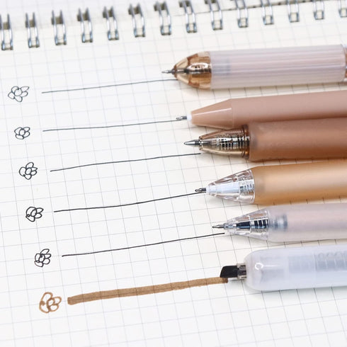 Buqoo 5 Pack Gel Pens Set with 0.5mm Fine Points - Retractable Gel Ink Pens in Various Styles with 1 Highlighter for