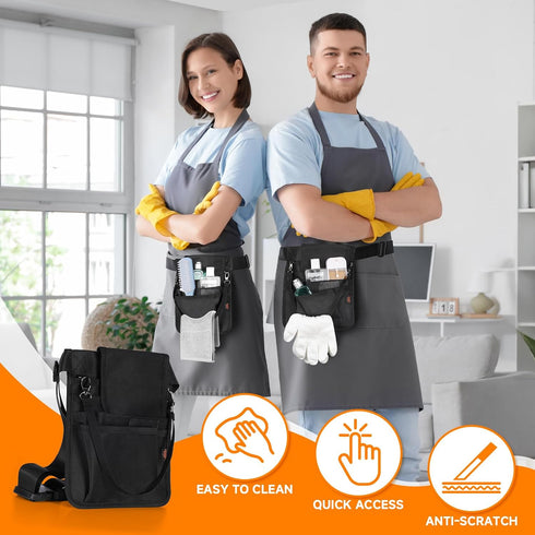 7 Desing Wish Flip Cover Server Apron with Pockets & Hanging Strap, Waitress Apron with Adjustable Belt Work Tool Bag