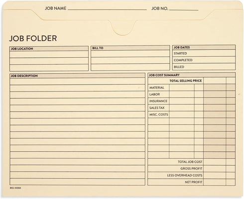 Blue Summit Job Folders, 10 x 12 Inches, Preprinted for Job Tracking, Manila Cardstock, 100 Folders