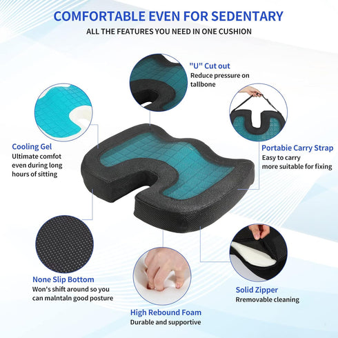 Tailbone Gel Enhanced Seat Cushion - Memory Foam Chair Pillow with Cooling Gel for Sciatica Coccyx Back & Pain Relief