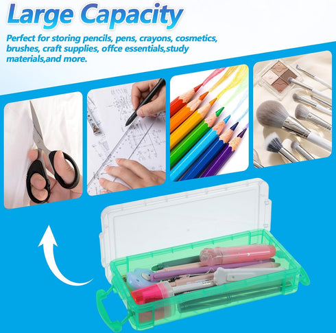 Caeuiciw 10 Packs Plastic Pencil Box Stackable Pencil Case Bulk Crayon Box with Snap Tight Lid Plastic Brush Painting