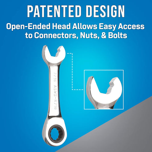 ASWS-R716, 7/16" Jonard Tools Stubby Ratcheting Combination Speed Wrench, Angled Head