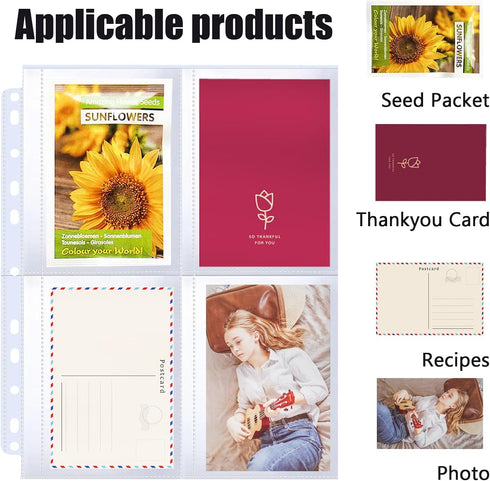 MUQING 30 Pack Seed Packet Binder Sleeves: 120 Pockets Garden Seed Storage Organizer Pages for 3 Ring Binder