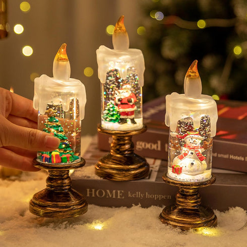 SYBOYEGE Flameless Snow Globe Candles, Battery Opered Christmas Candles Light with Swirling Glitter, Safe Fairy Tale