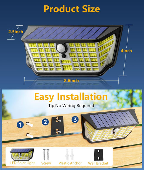300 3 2 Pack WdtPro Solar Lights Outdoor Waterproof, Angle & Lighting Modes Motion Sensor Outdoor Lights, Solar