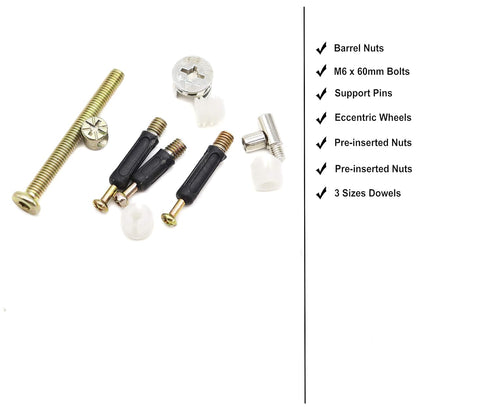 binifiMux 90pcs Crib Screws Furniture Cam Lock Connecting Screws Nuts Assortment Kit,Hex Socket Cap Screws/Cam Fitting/Dowel/Pre-Inserte for Cabinets Cupboards Chairs Boards Headboards