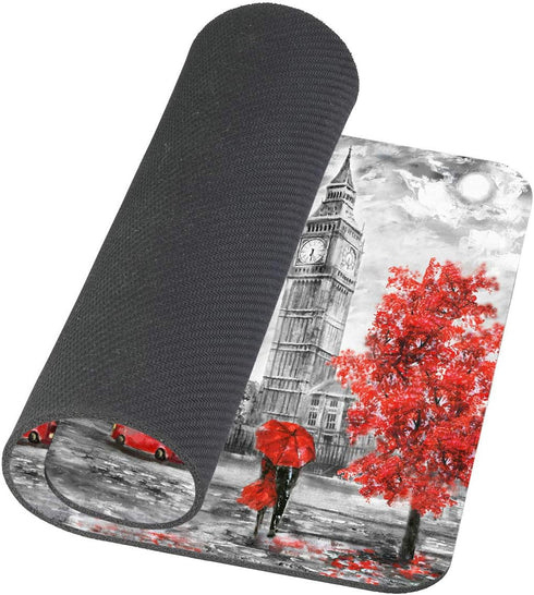 Gaming Mousepad Oil Painting Mouse Pad, Street View of London, Non-Slip Rubber Rectangle for Computers