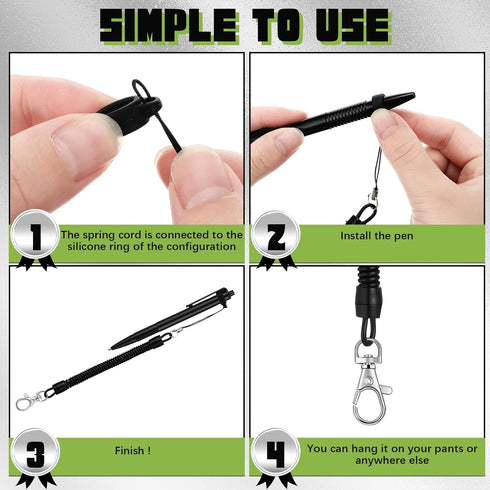Ctosree 20 Sets Secure Pen with Adhesive Chain, Silicone Ring, Pocket Badge Reel, Security Ballpoint Pens