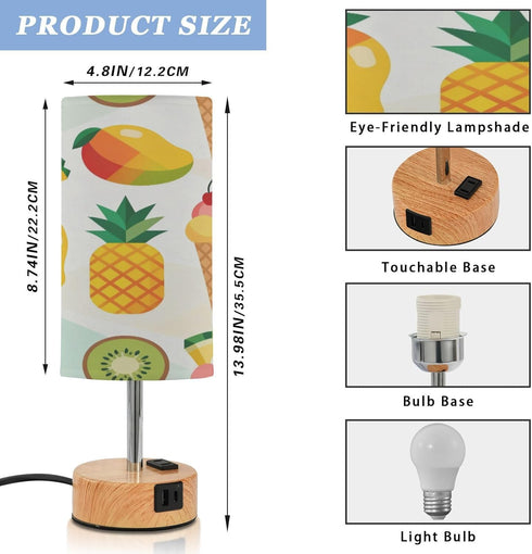 MOOCG 3 Dimmable Fruit Ice Cream Touch Control Table Lamp with Fabric Shade, Color Temperatures LED Desk Lamp, Eye