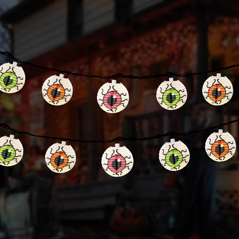 Halloween Eyeball Lantern String Lights, 8.5Ft LED Lights with 10 Novelty Eyeball Lanterns for Outdoor Decor