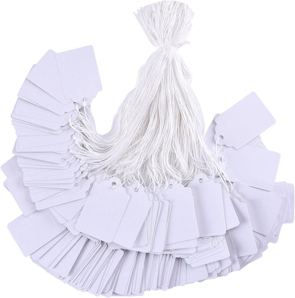 Brothersbox Price Tags with String Attached, 1000pcs White Marking Merchandise Hang Tags, 1.75 x 1.093 inch