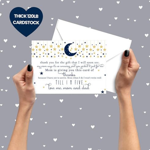 Twinkle Little Star Baby Shower Thank You Cards with Envelopes (25 Pack), Customizable Space for Handwritten Note