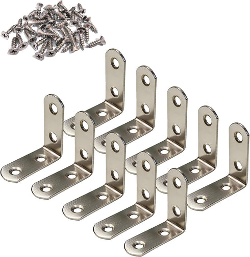 Yamlnke 10 Pack L Shelf Bracket, 90 Degree Stainless Steel Corner Brace Sets,