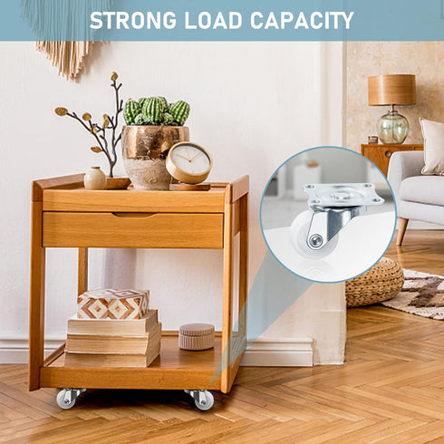 1" Low Profile Caster Wheels Set of 4, No Noise Casters for Furniture, 360 Degree Top Plate
