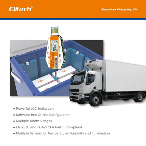 Elitech WHO PQS Certificated Temperature Data Logger 120 Days with Light Sensor, Single Use Temperature Recorder