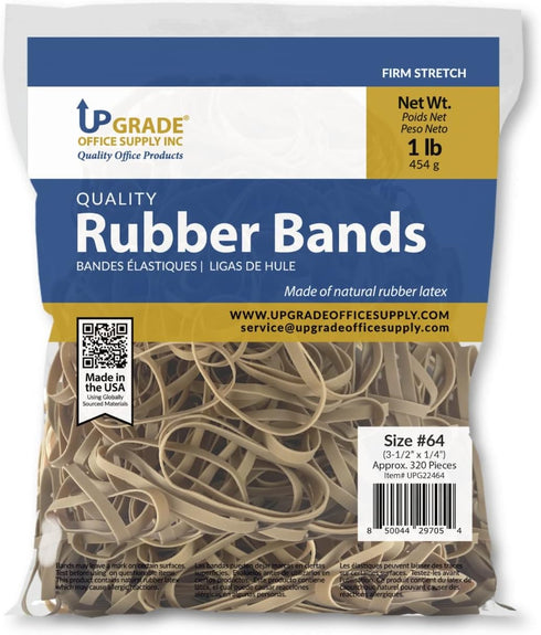 Upgrade Office Supply UPG22464 Rubber Bands, Size #64 (3-1/2" x 1/4"), Natural Crepe, Made in USA (1 Pound Bag)
