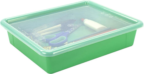 Storex Letter Size Flat Storage Tray, Organizer Bin with Non-Snap Lid, Green, 5-Pack