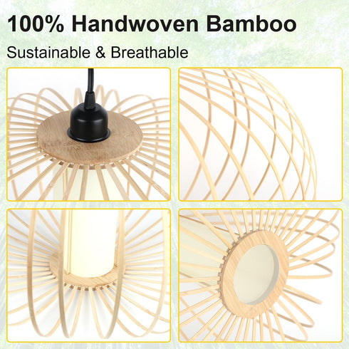 3-Way Dimmable Timmer Setting LALISU Plug-in Pendant Light Rattan Hanging Lamp, Boho Hanging Lights with Woven