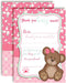 Teddy Bear Girl Themed Thank You Notes for Kids, 10 Fill In the Blank Cards with 10 White Envelopes by AmandaCreation