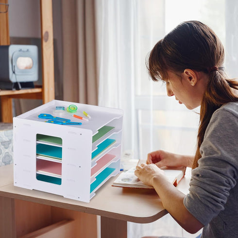 Juexica 2 Pack Scrapbook Paper Organizer - 12.6 x 12.6 x 11 Inches, 5 Tier Stackable File Organizer for Home Office