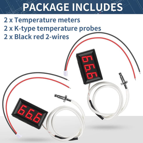 2 Pieces -30-800 Degree Centigrade Digital Temperature Meter with K-Type Thermocouple