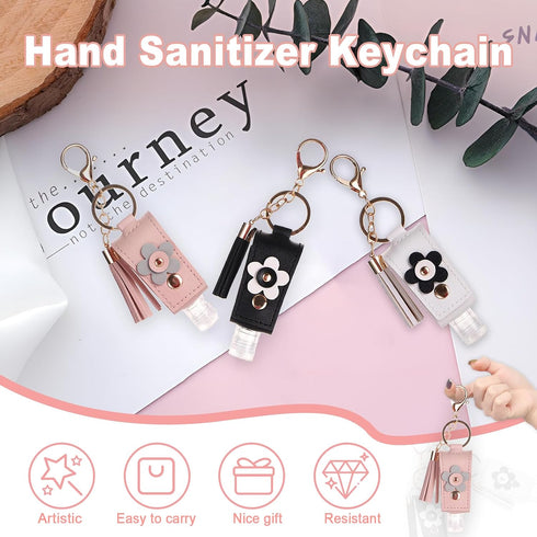 Wshxjzyay 3 30ml Pieces Small Hand Sanitizer Keychain, Portable Leather Hand Sanitizer Holder Travel Size for Lotion