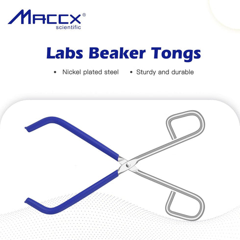 Laboratory Cup Beaker Clip Pliers Tool, Blue Rubber Coated Ends Beaker Tongs, Chrome Plated Steel Beaker Clamping Tools, for 50mL - 2000mL Capacity, BT150-001