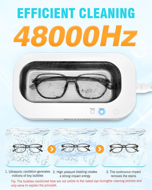 Ultrasonic Jewelry Cleaner, 11.8oz (350ML), Portable with 2 Modes, 48kHz for Glasses, Rings, Watches, and More