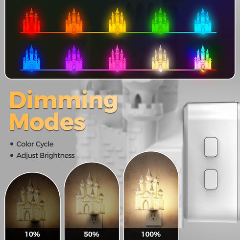 3-Pack 3D Dimmable DORESshop Castle Night Light, RGB Color Changing & Nightlights Plug into Wall, Auto Dusk to Dawn