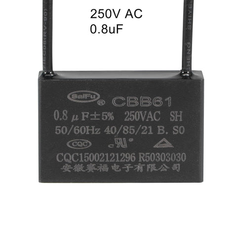 uxcell CBB61 Ceiling Fan Capacitor 0.8uF 250V AC, 2 Wires, 36x23x12mm, 2Pcs for Electric Fan Pump Motor