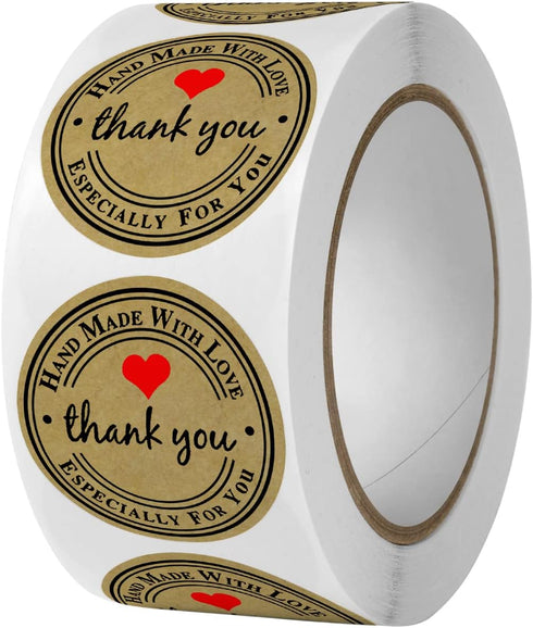 CHIMNE 1000PCS Hand Made with Love Stickers,1 Inch Small Round Thank You Red