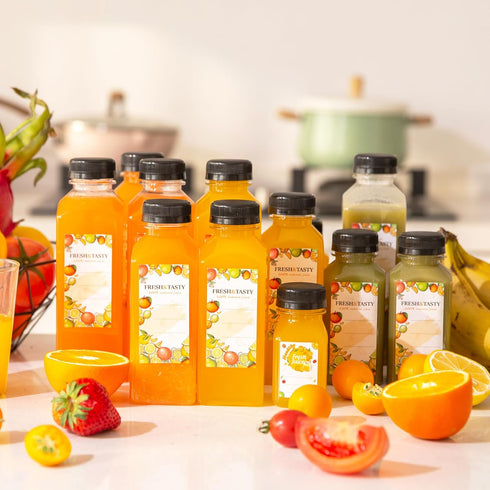 45pcs 12oz TOMNK Juice Bottles, Reusable Juice Bottles with Caps and Labels, Funnel, Brush Beverage Containers