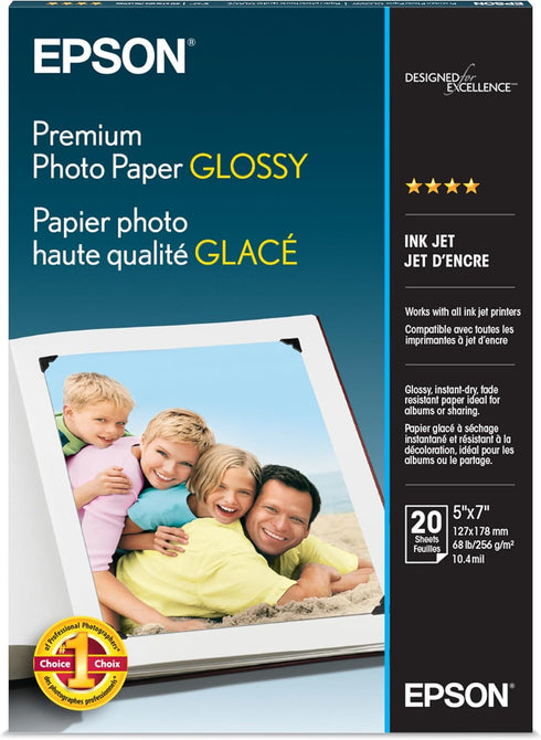 Epson S041464 Premium Photo Paper, 68 lbs., High-Gloss, 5 x 7 (Pack