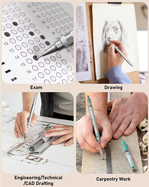 Nicpro Blocky Gear Metal Mechanical Pencil Set, 40PCS Art Drafting Pencil, 0.5, 0.7, 0.9 & 2mm Lead with 352PCS Refills