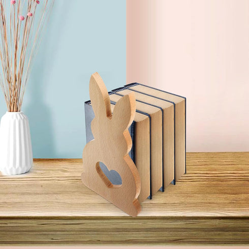 SHERCHPRY Wooden Bunny Bookends Retro Desk Accessories Animal Bookends for Desk and Shelf Organization Compact Wooden