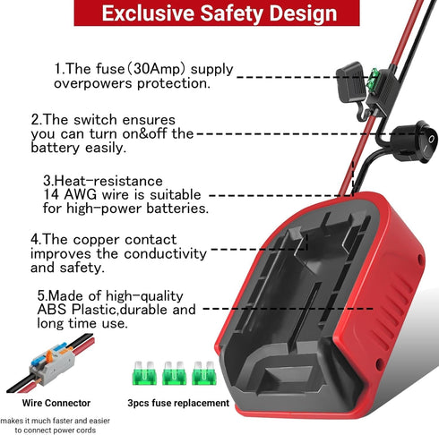 EID 2 Pack Power Wheel Battery Adapter for Craftsman 20V V20 with Wire Connector, 14 Gauge Wire, Fuse, Switch