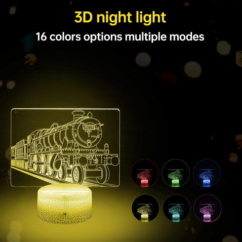 JYDZMYYM 3D 16 LED Steam Train Night Light with Remote Control, Color Changing Illusion Lamp, USB Powered, Touch