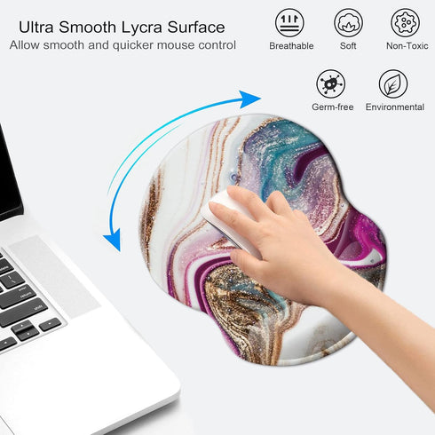 Mouse Pad with Wrist Support - Non Slip Ergonomic Mouse Mat for Office, Computer, Laptop (Beige Purple Marble)