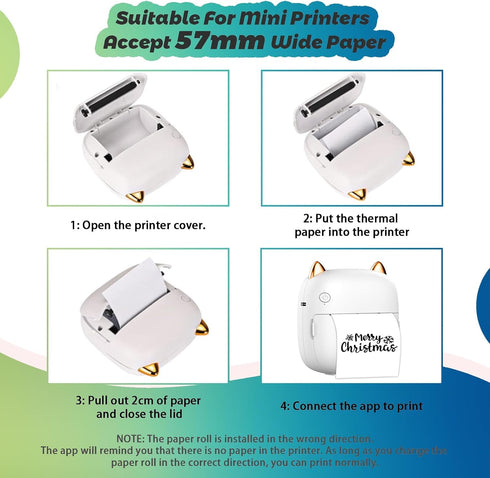 5 5 Rolls Thermal Printer Paper & Rolls Self-adhesive Stickers, White Printer Paper For Mini Sticker Receipt Printer