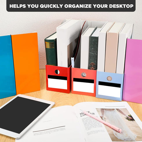 Jutom 32 Pcs Magazine File Holder Set, Colored Foldable Desk Organizer with White Label Stickers, Cute Cat Design