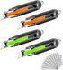 XW 4-pack Self-retracting Safety Box Cutter, Utility Knife with Quick Blade Change, Extra 10 Blades Included