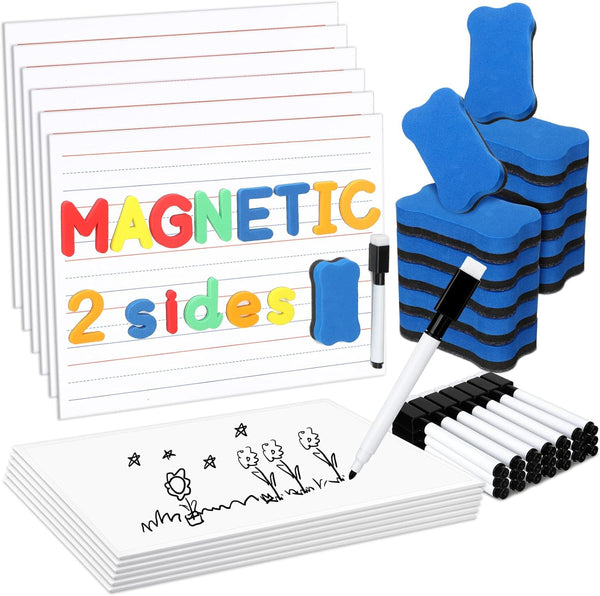 Seajan 12 Pack 9" x 12" Small Magnetic White Board Kit, 12 Mini Double Sided Boards, Dry Erasers, Black Markers
